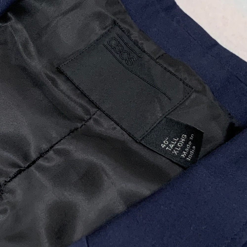NWT ASOS Men's Navy Blue Slim Fit Blazer Jacket 40 Tall X-Long Cotton Blend - Picture 3 of 16